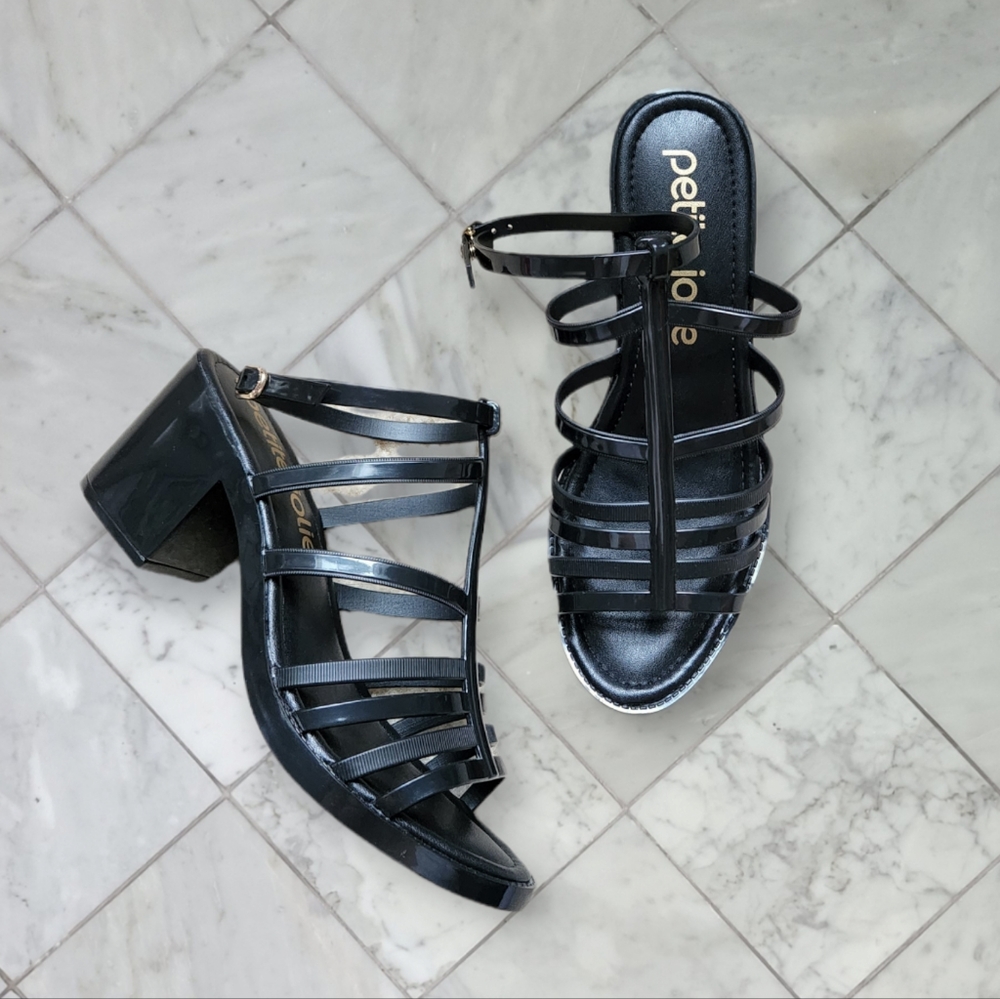 Petite Jolie Strappy Jelly Sandals Block Heel Shoes Black 9 NEW NWOT